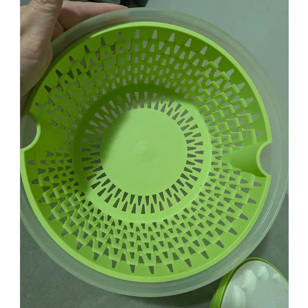 Tupperware Spin N Save Salad Spinner 4.5L Lime Green Teal Knob 3 Piece Set